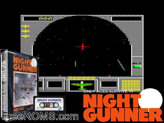 Night Gunner (UK,F,G) (1986) [a1] Amstrad CPC game showing 3D box cover and gameplay screenshot